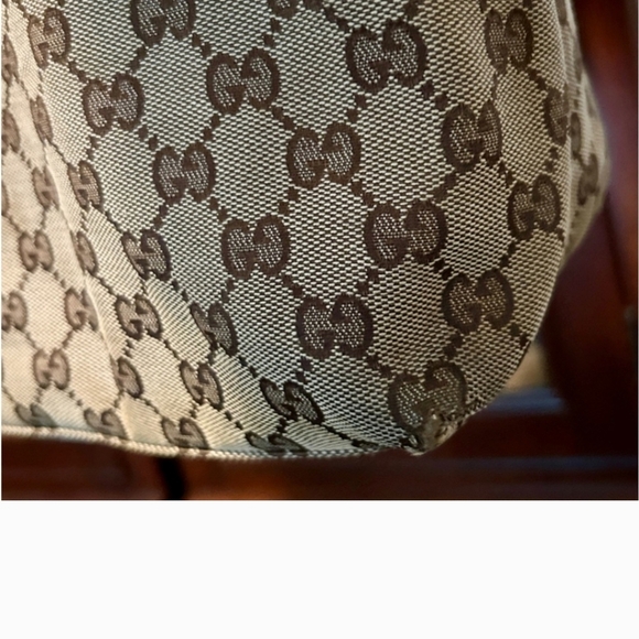 Gucci GG Jacquard Leather Shelly Shoulder Bag Green Burgundy Classic Stripe Tote - Picture 12 of 13